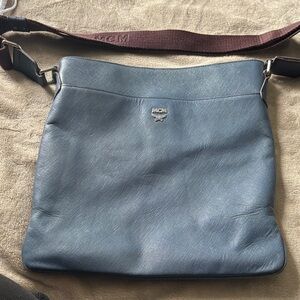 MCM Slate Blue Leather Messenger Bag